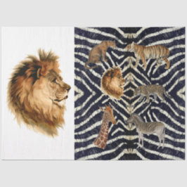 ヴィンテージアフリカ野生動物ライオン・デコップアート 薄葉紙
