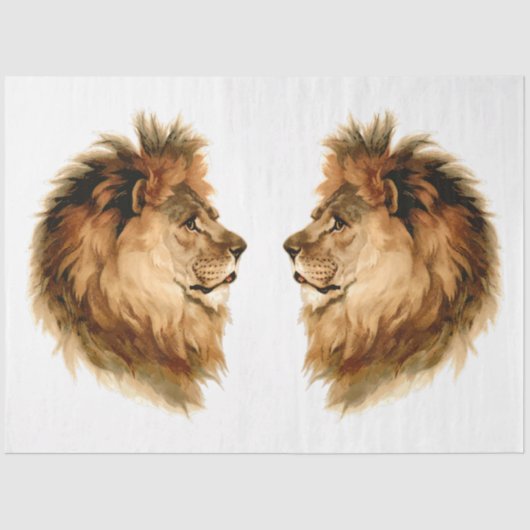 ヴィンテージアフリカ野生動物ライオンwマネ・デコペ 薄葉紙 (正面)