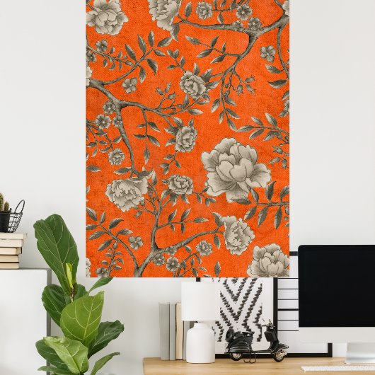 ヴィンテージアプリコットオレンジボタニカルシノワセリーアート ポスター (ホームオフィス)