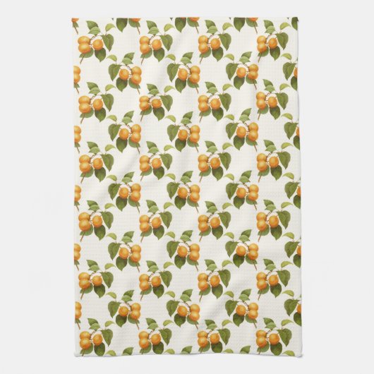 ヴィンテージアプリコットフルーツオーチャードパターン キッチンタオル (縦)