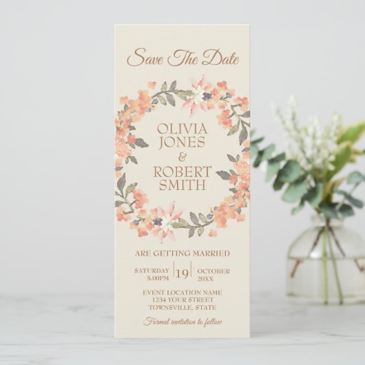 ヴィンテージアプリコットフローラ保存日付 招待状 (スタンド正面)