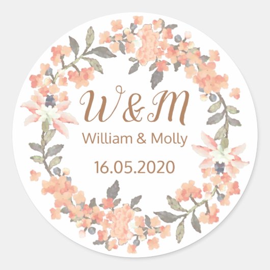 ヴィンテージアプリコットフローラ結婚式の引き出物 ラウンドシール (正面)
