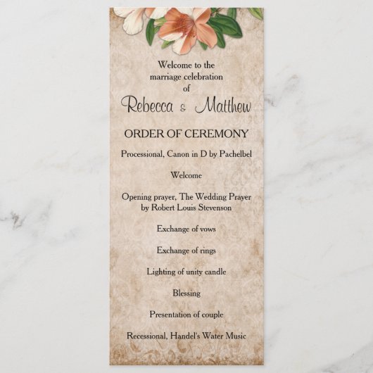 ヴィンテージアプリコットリリー結婚式 プログラム (正面)