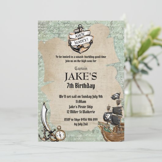 ヴィンテージアホイマテイパイレーツバースデーパーティーワールドマップ 招待状 (スタンド正面)