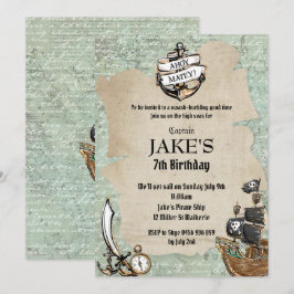 ヴィンテージアホイマテイパイレーツバースデーパーティーワールドマップ 招待状