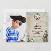 ヴィンテージアホイ・マテイ海賊誕生日パーティーボーイフォト 招待状 (正面)