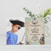 ヴィンテージアホイ・マテイ海賊誕生日パーティーボーイフォト 招待状 (スタンド正面)