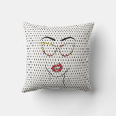 ヴィンテージアポップ・アートのート顔リップ眼鏡ドット漫画ガール クッション (裏面)