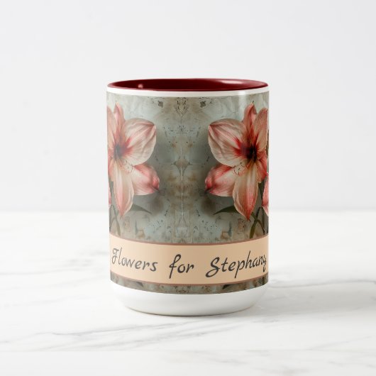 ヴィンテージアマリリス花レトロ素朴水彩 ツートーンマグカップ (中央)