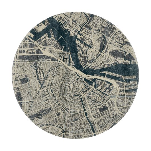 ヴィンテージアムステルダムの地図：レトロミニマル カッティングボード (正面)