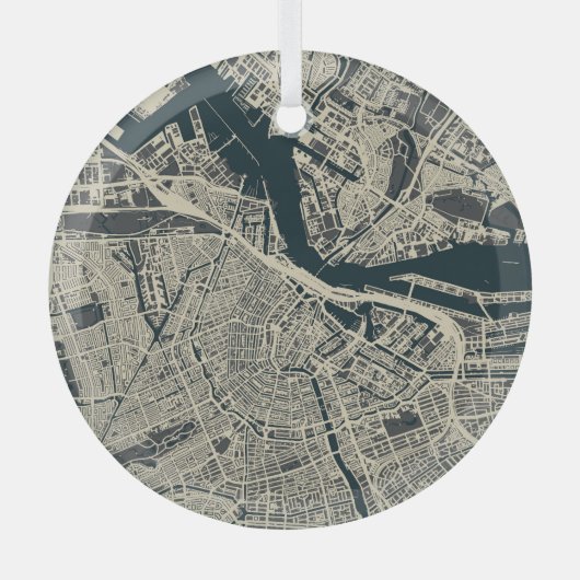 ヴィンテージアムステルダムの地図:レトロミニマル ガラスオーナメント (正面)