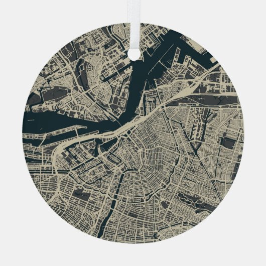 ヴィンテージアムステルダムの地図:レトロミニマル ガラスオーナメント (裏面)