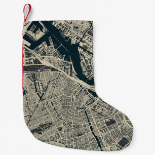 ヴィンテージアムステルダムの地図:レトロミニマル スモールクリスマスストッキング