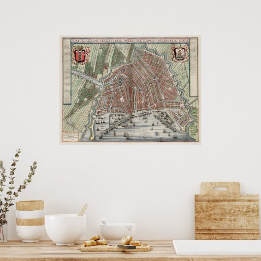 ヴィンテージアムステルダムの市地図 ポスター (キッチン)