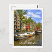 ヴィンテージアムステルダムオランダカナルボートトラベル ポストカード (正面/裏面)