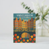 ヴィンテージアムステルダム自転車オンブリッジフラワー ポストカード (スタンド正面)
