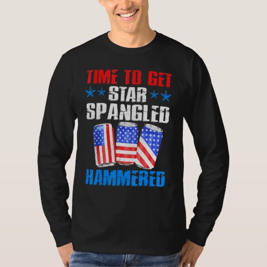 ヴィンテージアメリカが星を出すために飲む時間 Tシャツ (正面)