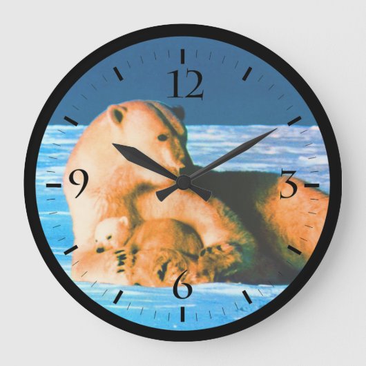 ヴィンテージアメリカのアラスカの母のホッキョクグマ ラージ壁時計 (正面)