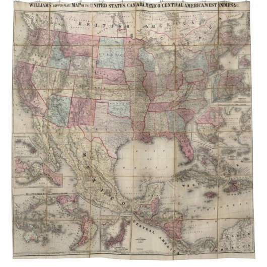ヴィンテージアメリカの地図 シャワーカーテン (正面)