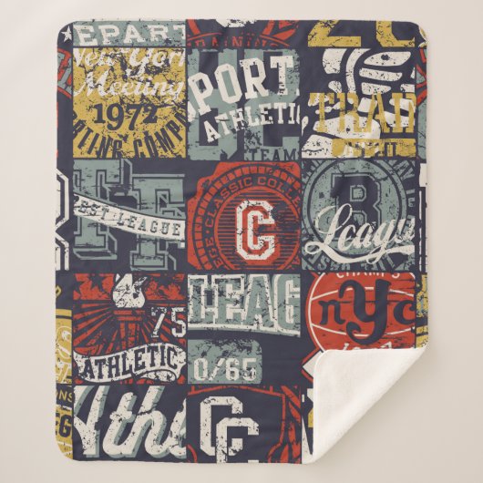 ヴィンテージアメリカの大学スポーツののバッジ シェルパブランケット (正面)