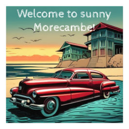 ヴィンテージアメリカの車のビーチサイド。編集可能文字 フォトプリント           