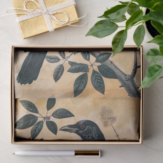 ヴィンテージアメリカクロウイラストレーションデクページ 薄葉紙 (ギフト)