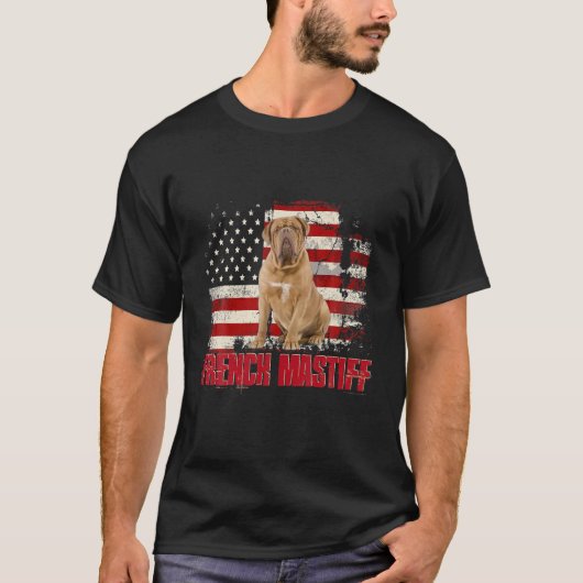 ヴィンテージアメリカフランスの国旗のマスティフ犬の恋人 Tシャツ (正面)