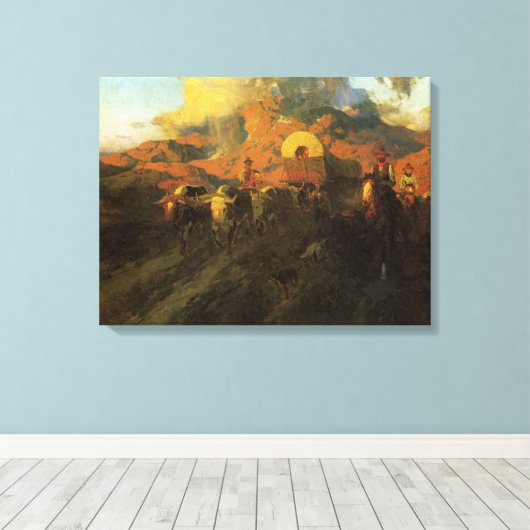 ヴィンテージアメリカンウェスト、オーバーランドトレイルバイジョンソン キャンバスプリント (インサイチュ (ウッドフロア))