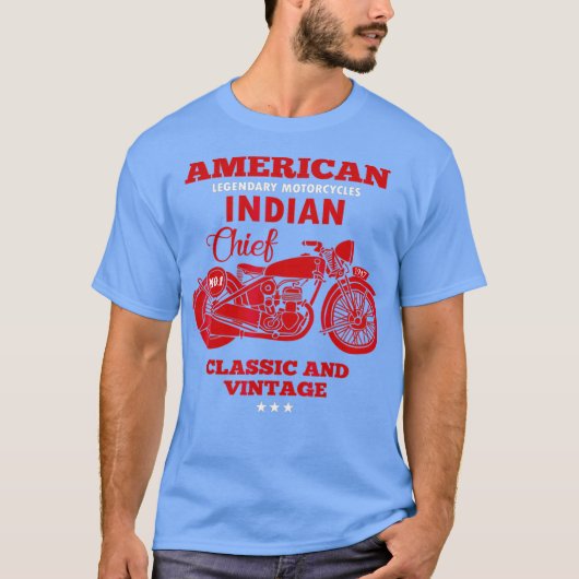 ヴィンテージアメリカンオートバイインディアンオールドバイクもしくは自転車に乗る人 Tシャツ (正面)