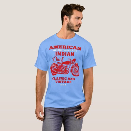 ヴィンテージアメリカンオートバイインディアンオールドバイクもしくは自転車に乗る人 Tシャツ (正面フル)