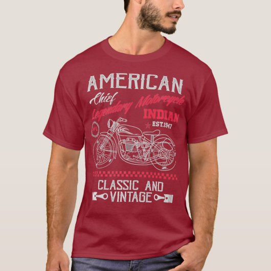 ヴィンテージアメリカンオートバイインディアンオールドバイクもしくは自転車に乗る人 Tシャツ (正面)