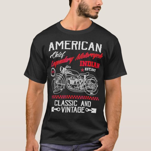ヴィンテージアメリカンオートバイインディアンオールドバイクもしくは自転車に乗る人 Tシャツ (正面)