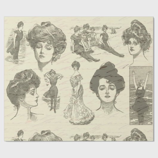 ヴィンテージアメリカンガールズコラージュの切り離 ラッピングペーパー (フラット)