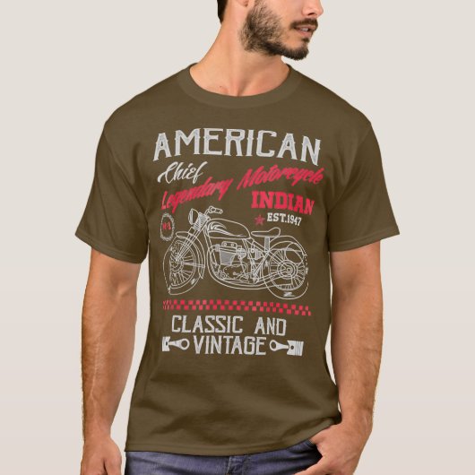 ヴィンテージアメリカンバイクインディアンオールドバイクもしくは自転車に乗る人 Tシャツ (正面)