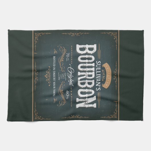 ヴィンテージアメリカンバーボンパーソナライズされたウイスキーバー キッチンタオル (横)