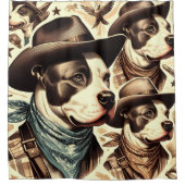 ヴィンテージアメリカンピットブルテリアイラストレーション シャワーカーテン (正面)