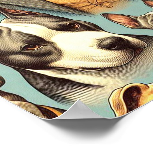 ヴィンテージアメリカンピットブルテリアイラストレーション ポスター (角)