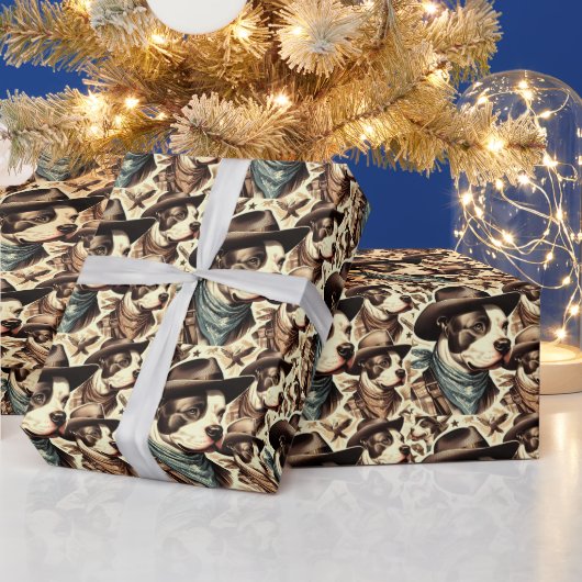 ヴィンテージアメリカンピットブルテリアイラストレーション ラッピングペーパー (クリスマス)