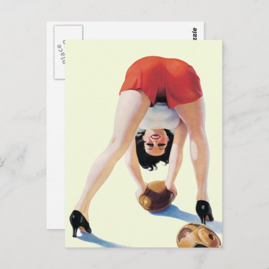 ヴィンテージアメリカンフットボールのピンアップポスター ポストカード (正面/裏面)