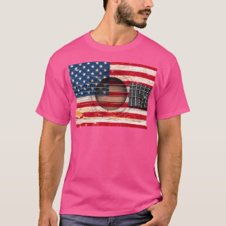 ヴィンテージアメリカンフラッグギターアコースティックギター音楽 Tシャツ