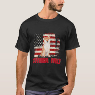 ヴィンテージアメリカンフラッグ柴犬ドッグ恋人 Tシャツ
