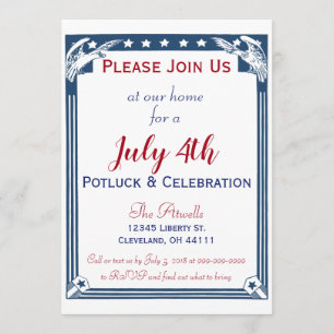 ヴィンテージアメリカンブルースターズイーグル7月4日ポットラック 招待状