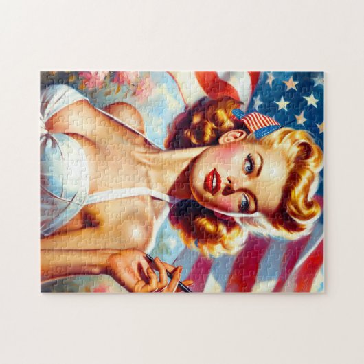 ヴィンテージアメリカン絵画ガール ジグソーパズル (横)
