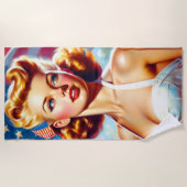 ヴィンテージアメリカン絵画ガール ビーチタオル (正面)