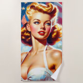 ヴィンテージアメリカン絵画ガール ビーチタオル (正面)