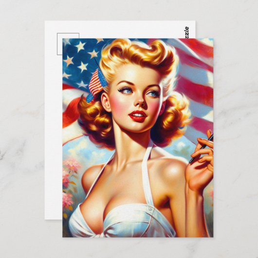 ヴィンテージアメリカン絵画ガール ポストカード (正面/裏面)