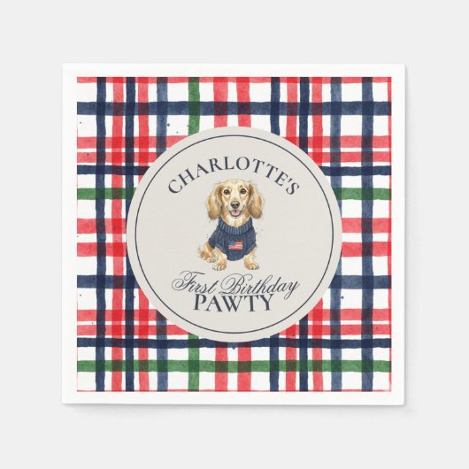 ヴィンテージアメリカーナプレイドダシュンドファースト誕生日 スタンダードカクテルナプキン (正面)