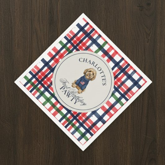 ヴィンテージアメリカーナプレイドードルドッグファースト誕生日 スタンダードカクテルナプキン