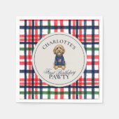 ヴィンテージアメリカーナプレイドードルドッグファースト誕生日 スタンダードカクテルナプキン (正面)