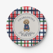 ヴィンテージアメリカーナプレイドードルドッグファースト誕生日 ペーパープレート (正面)